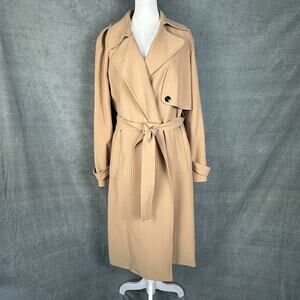 Theory Trench Coat Women Large Tan Overcoat Quiet Luxury Career Preppy Neutral